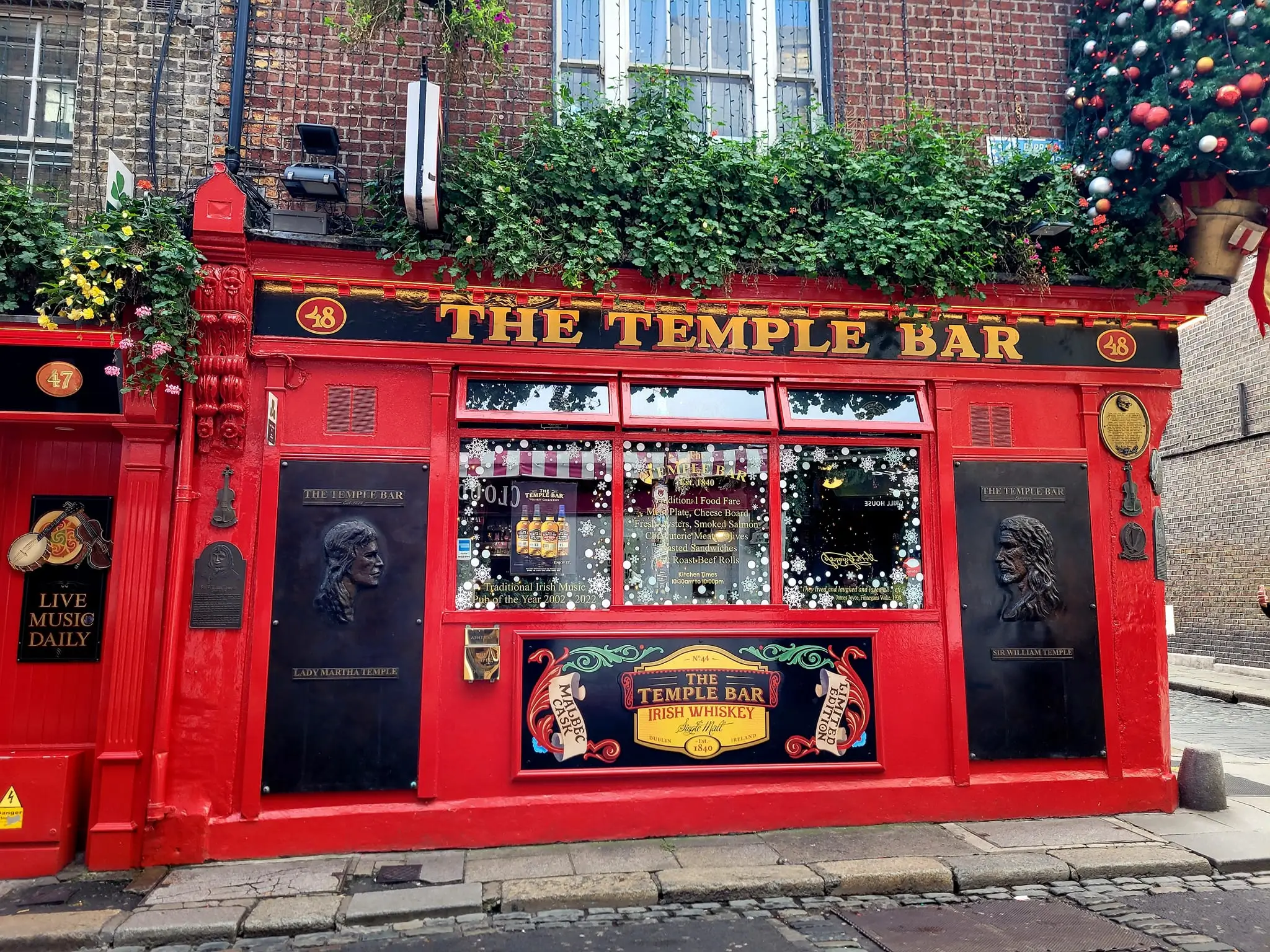 Red colored front entrance of Temple Bar