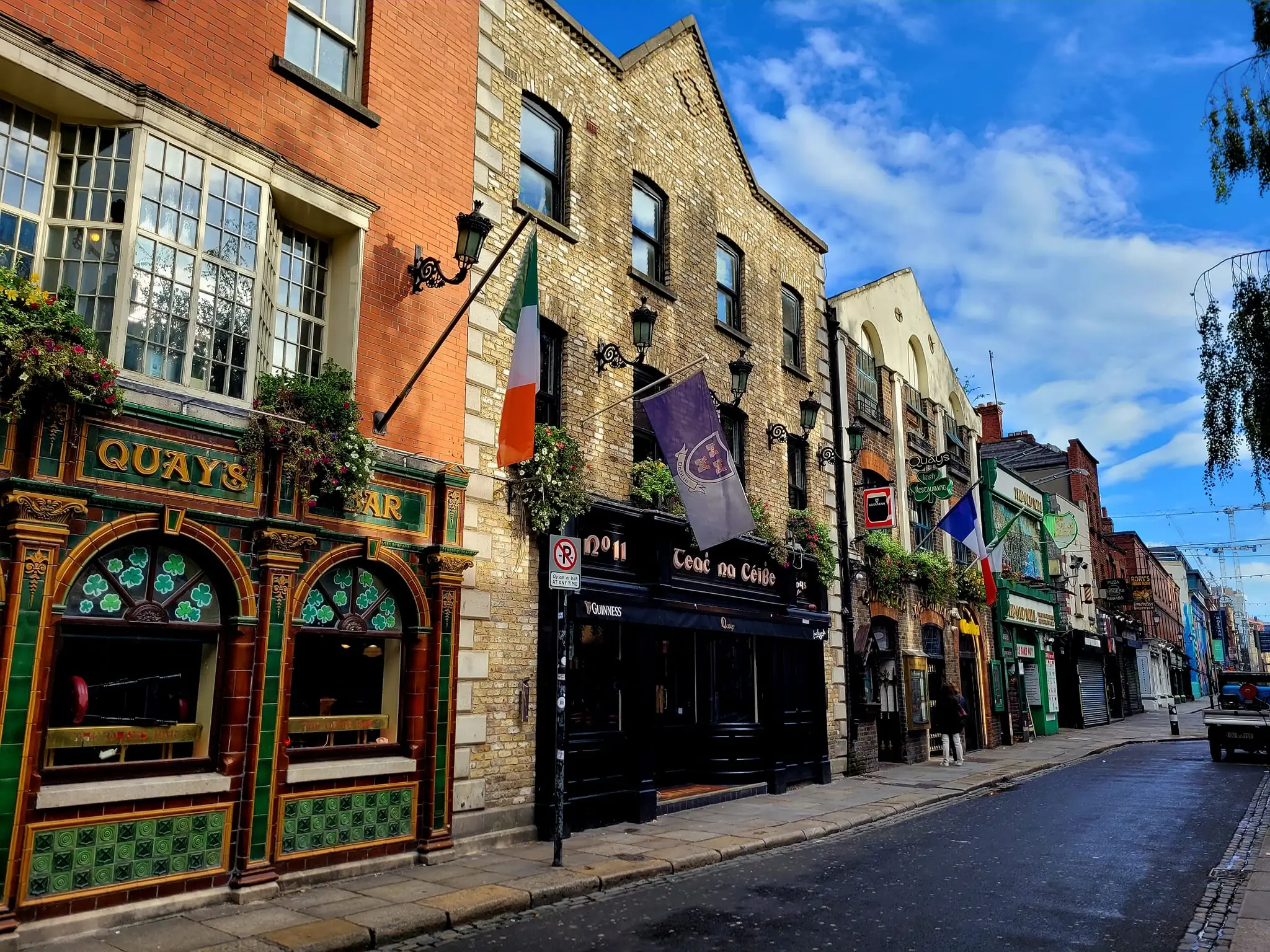 Dublin street with historic houses of Temple Bar area